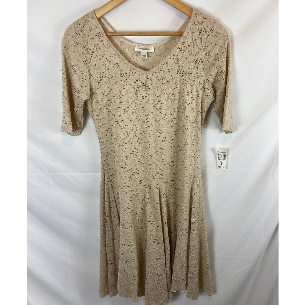 NWT Dressbarn Floral Knit Dress Tan Size 4